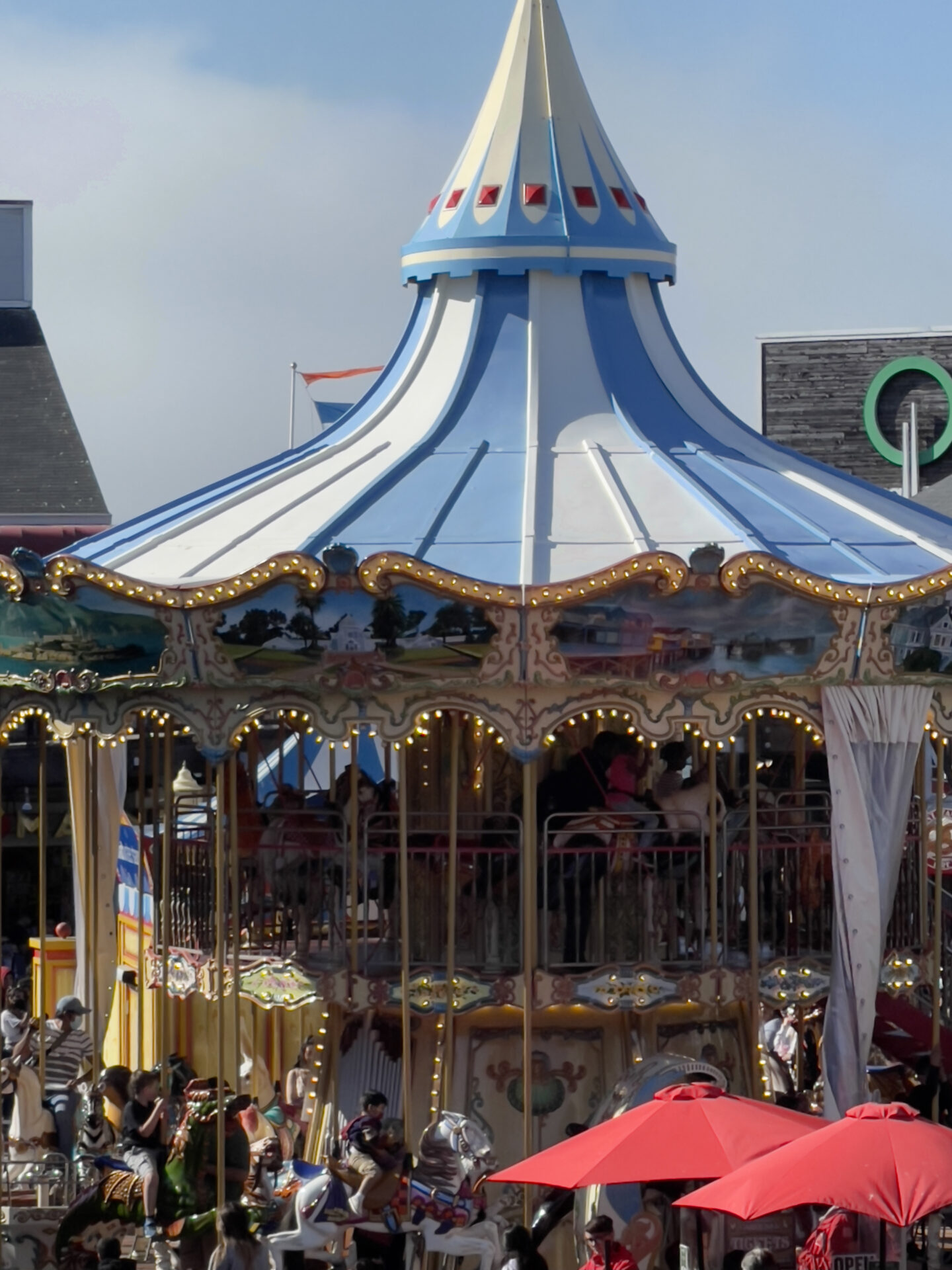A Blue and White Color Carousel at Pier 39